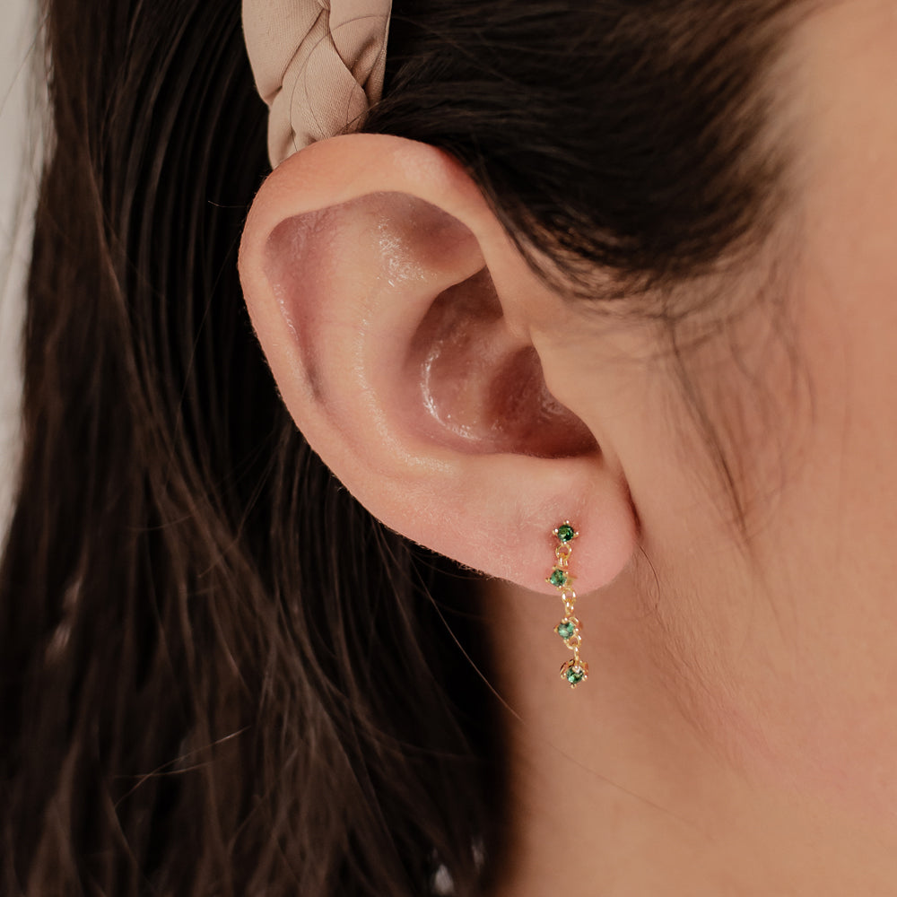 Boucles d’Oreille Quatuor de Gemmes Vertes Sterling Argent